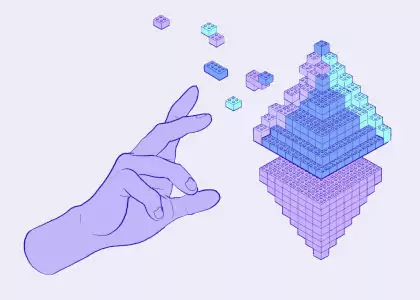 illustrazione del logo di Ethereum composto da mattoncini lego