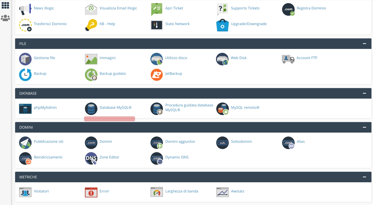 il pannello di controllo di Cpanel