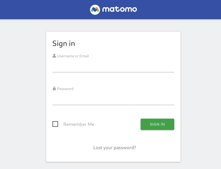 la pagina di Matomo con il form per il login