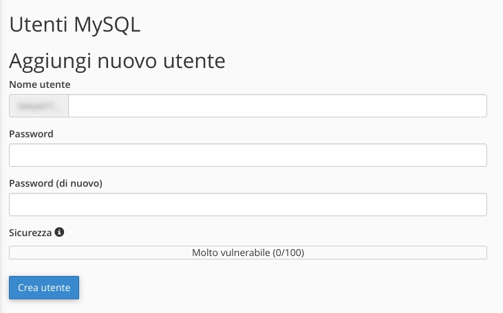 come aggiungere un nuovo utente ad un database con Cpanel